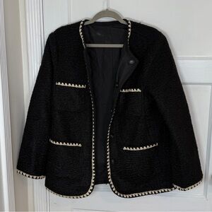 Chic Black Women's Jacket with Cream Accents